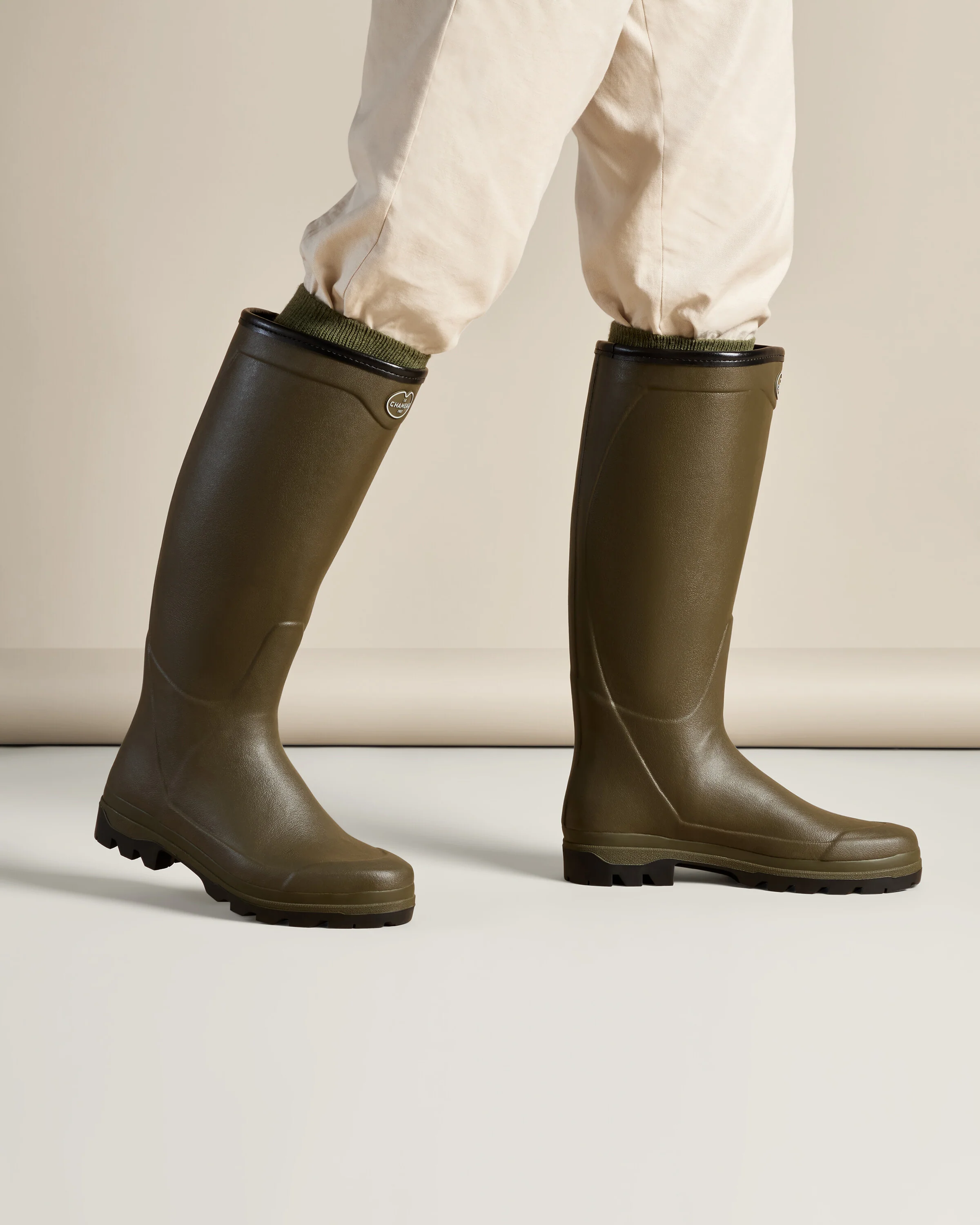 Men's Country Cross Jersey Lined Wellington Boot - Chameau Green - Image 6